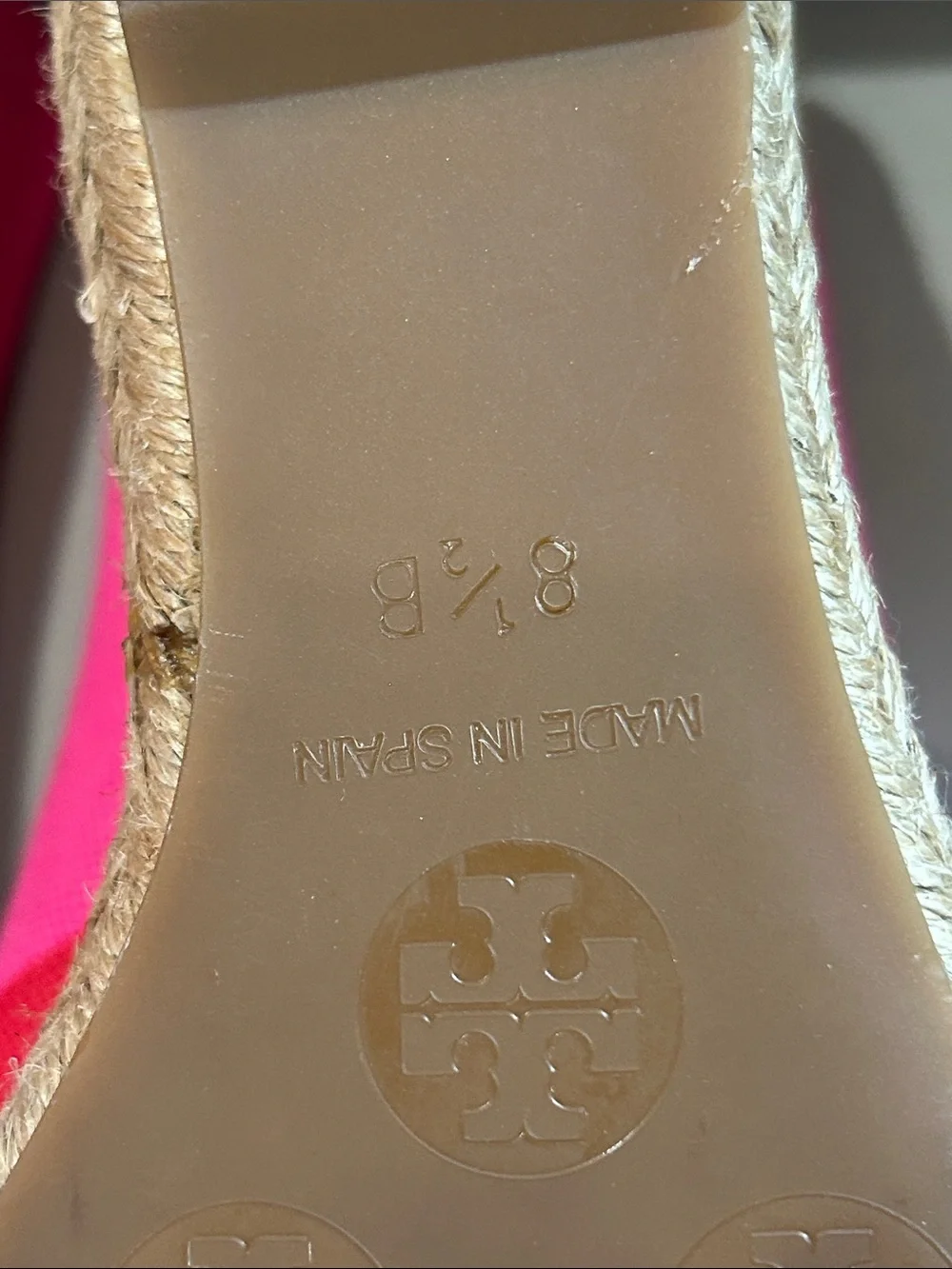 Tory Burch Two-Tone Pink and Red Canvas Wedge Espadrille